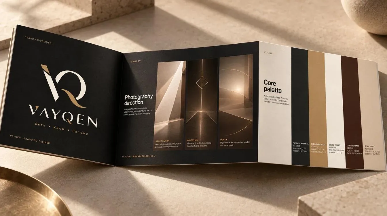 VAYQEN: planches de brand guidelines et système d’identité
